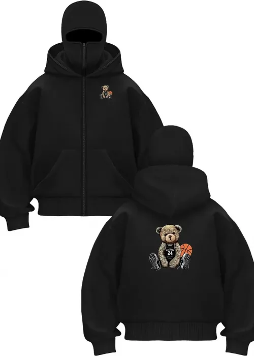 Cute Bear Baskılı Kar Maskeli Ninja Unisex Sweatshirt Hırka