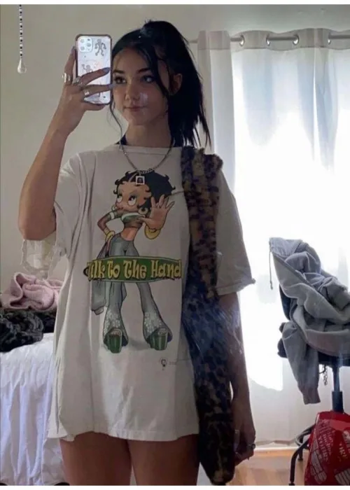 CUTE BETTY BOOP BASKILI BEYAZ T-SHİRT