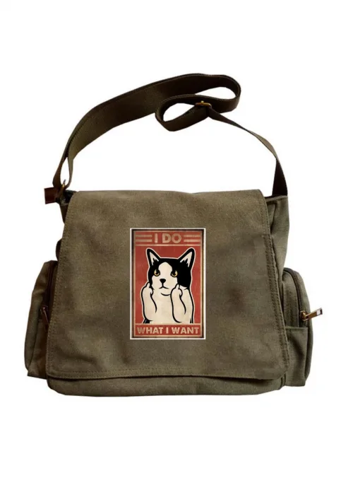 Cute Cat Seriouse Baskılı Unisex Postacı Çantası