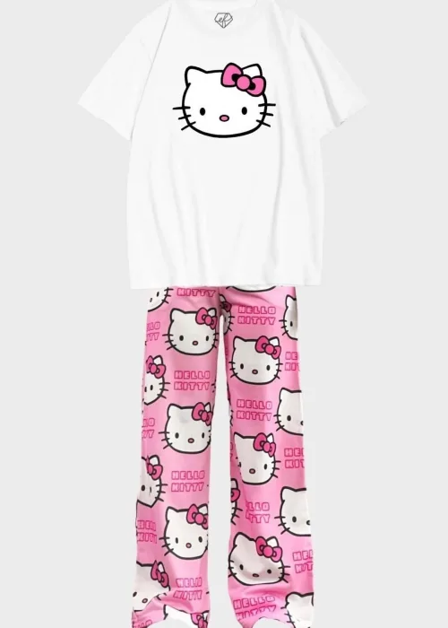 Hello Kitty pijama Unisex Alt-Üst T-shirt Eşofman Takım
