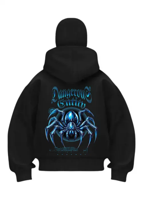Dangerous Spider Baskılı Siyah Samuray Kar Maske Sweatshirt Hırka