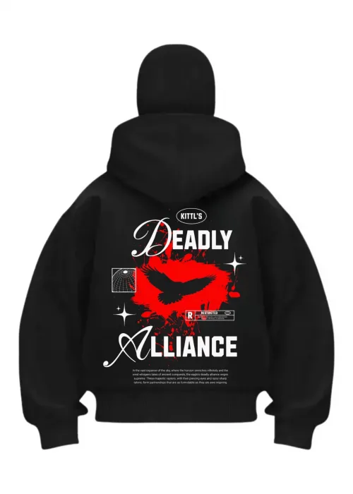 Deadly Allience Baskılı Siyah Samuray Kar Maske Sweatshirt Hırka