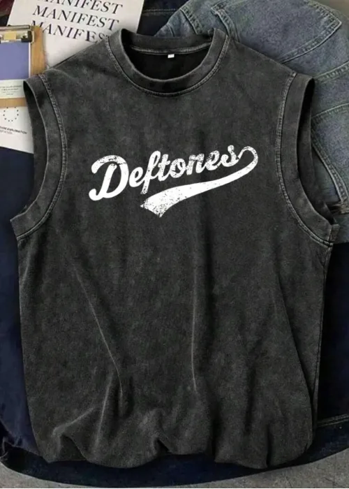 Deftones Kolsuz Atlet Bisiklet Yaka Yıkamalı Vintage Unisex Oversize T-Shirt