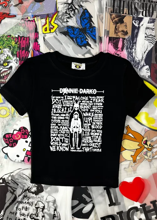 Donnie Darko Siyah Kadın Üste Oturan Kalıp Bel Boy Crop