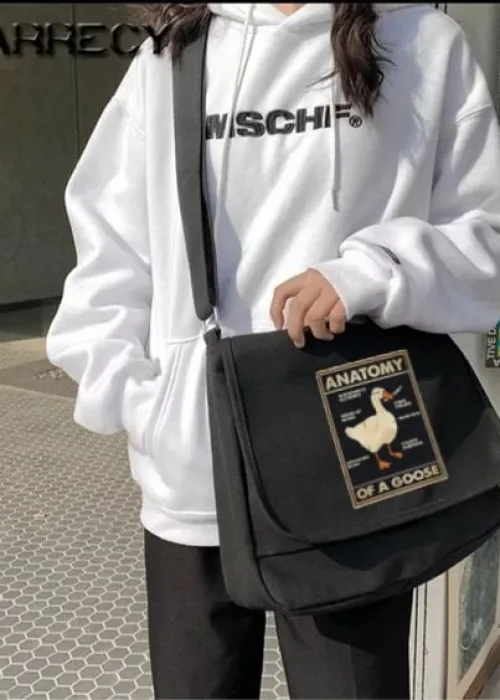 Duck Anatomy Unisex Siyah Postacı Çantası