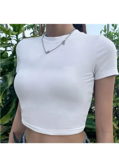 Düz Beyaz Renk Unisex Crop