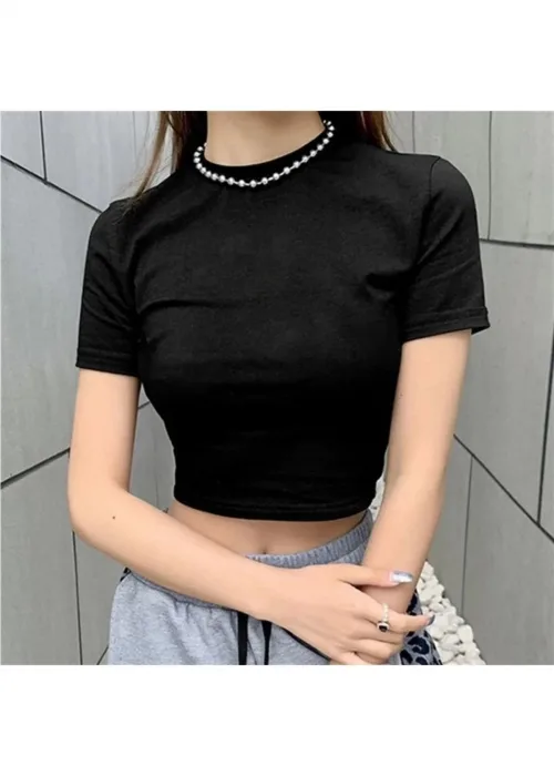 Düz Siyah Renk Unisex Crop