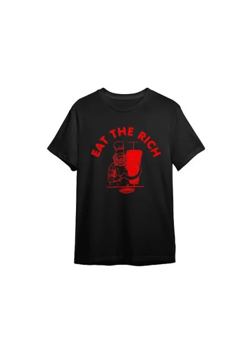 EAT THE RICH Siyah Baskılı Unisex Oversize T-shirt