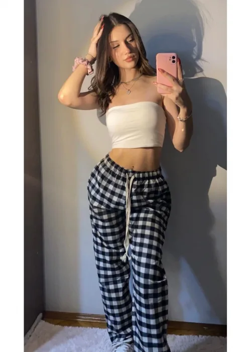 Ekose Model Desenli Siyah Beyaz Eşofman Pijama Altı