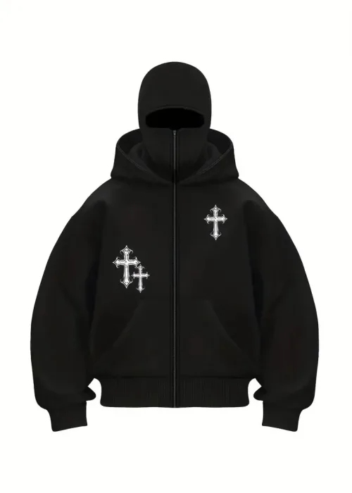 Gothic Cross Baskılı Kar Maskeli Ninja Unisex Sweatshirt Hırka