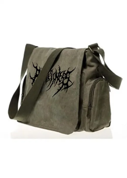 Gothic Punk Baskılı Unisex Yeşil Postacı Çantası