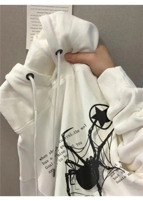 Spider Web Oversize Kapşonlu 3İplik Sweatshirt