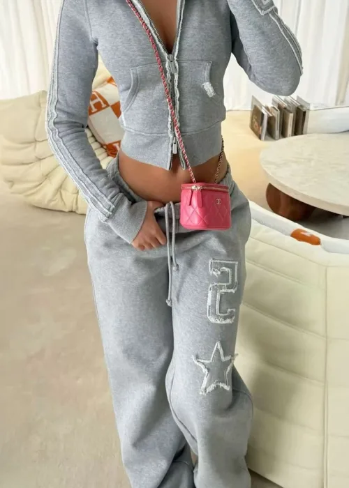 Y2k Gri 5 Star Detaylı Baggy Eşofman Takımı