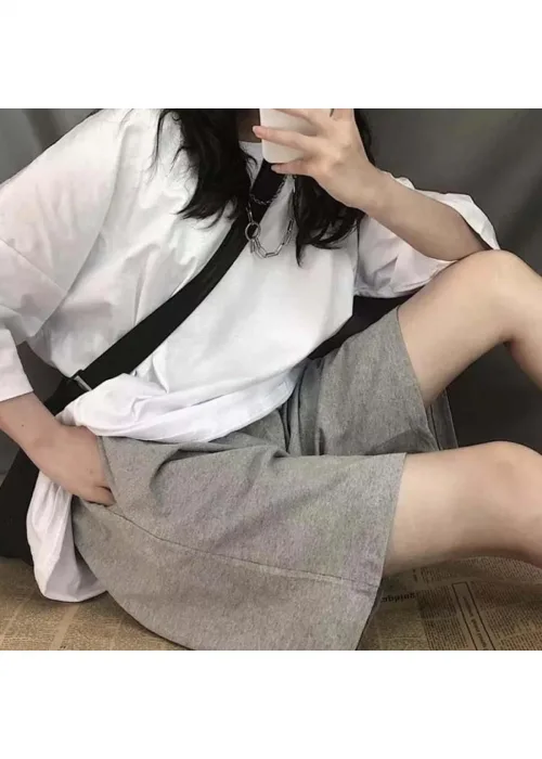 Gri Melanj Penye Unisex Şort