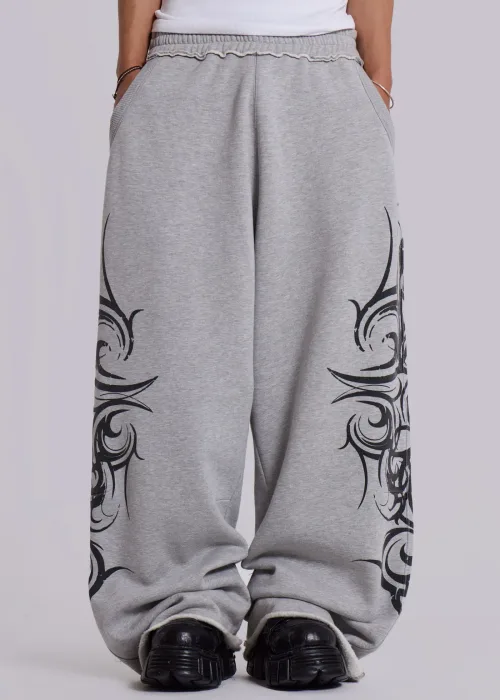 Gri Tribal Detay Baggy Eşofman Altı