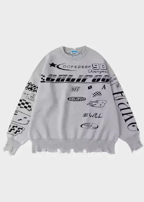 Gri Vintage Racing Detail Triko Kazak