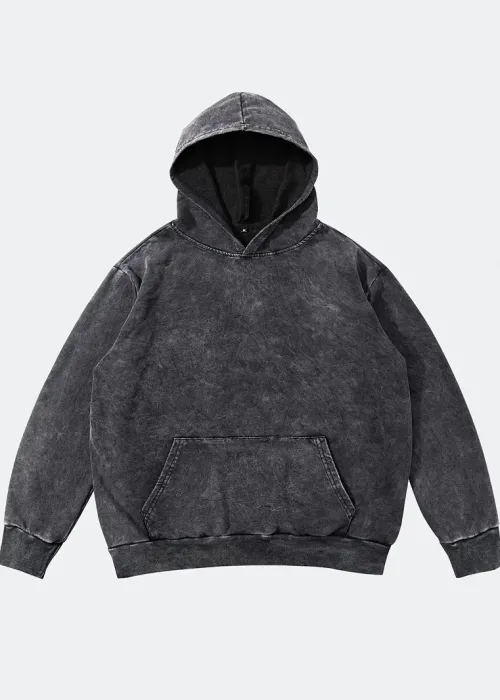 Gri Yıkamalı Kumaş Kapüşonlu Sweatshirt