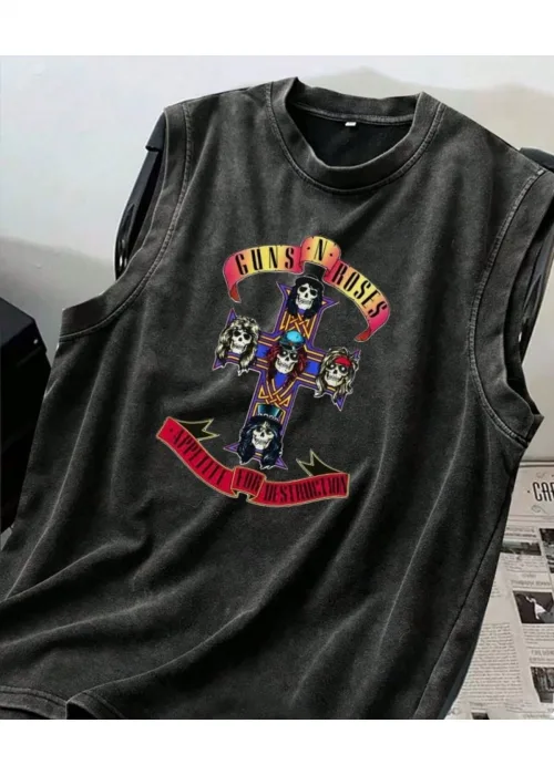 Guns N Roses Atlet Bisiklet Yaka Yıkamalı Vintage Unisex Oversize
