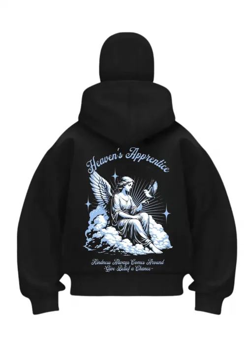 Heavens Angel Baskılı Siyah Samuray Kar Maske Sweatshirt Hırka