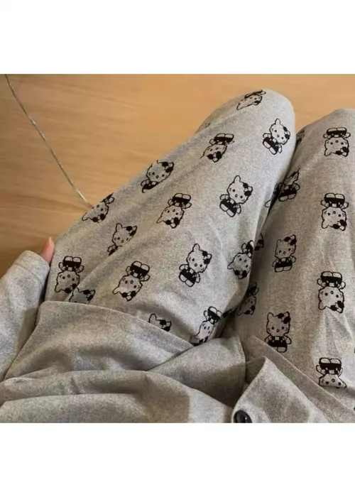 Hello Kitty Detail Unisex Gri Pijama
