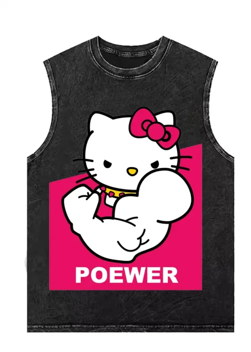Hello Kitty Yıkanmış Eski Retro Atlet Bisiklet Yaka Yıkamalı Vintage Unisex Oversize