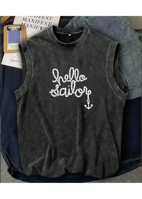 Holiday Line Hello Sailor Atlet Bisiklet Yaka Yıkamalı Vintage Unisex Oversize T-Shirt