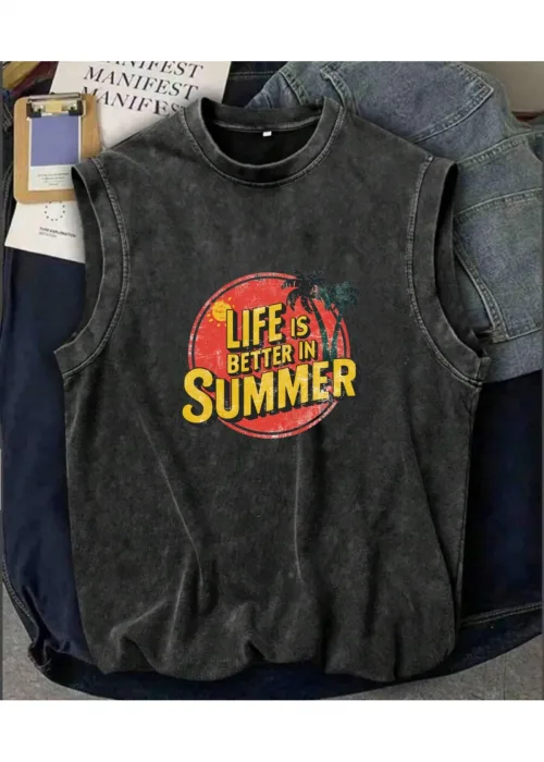 Holiday Line Summer Kolsuz Atlet Bisiklet Yaka Yıkamalı Vintage Unisex Oversize T-Shirt