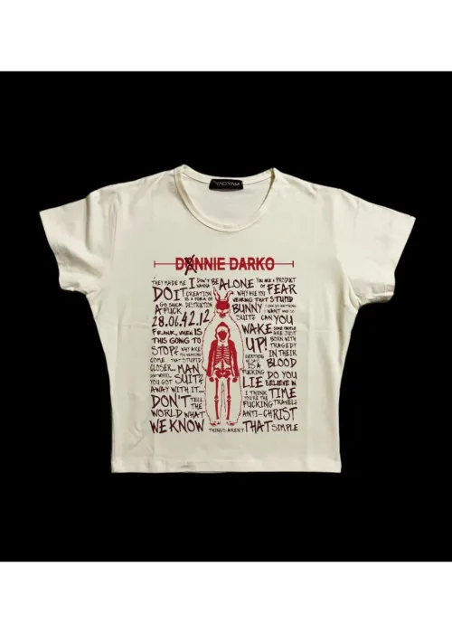 Donnie Darko Beyaz Kadın Üste Oturan Kalıp Bel Boy Crop