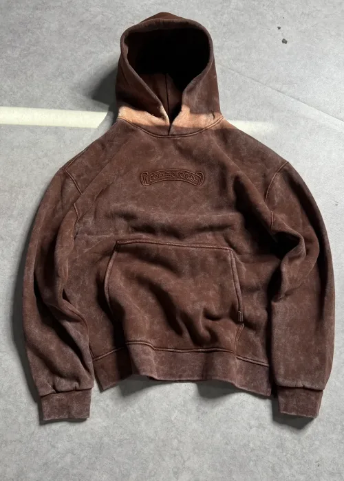 Kahverengi Acid Wash Aplike Nakışlı Oversize Premium Sweatshirt