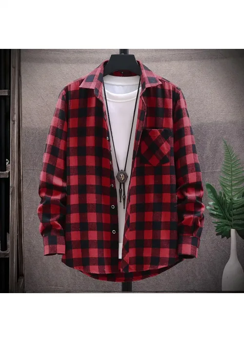 Kırmızı Ekoseli Siyah Oversize Kalıp Oduncu Gömlek