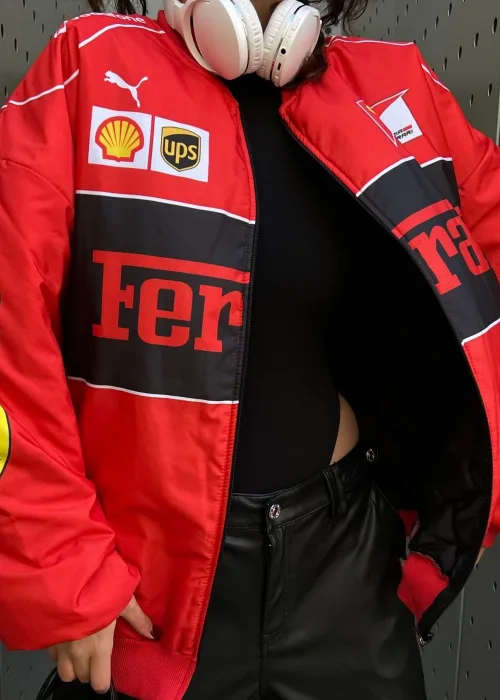 Kırmızı F1 Ferrari Racing Retro Unisex Bomber Ceket