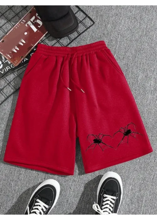 Kırmızı İkili Örümcek Detaylı Şort