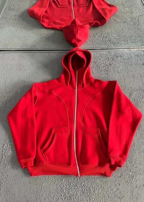 Kırmızı Kar Maskeli Unisex Sweatshirt Hırka