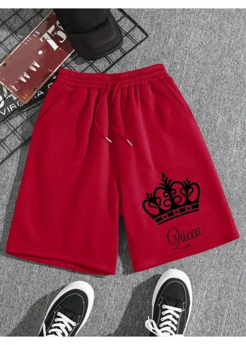 Kırmızı Queen Detaylı Şort