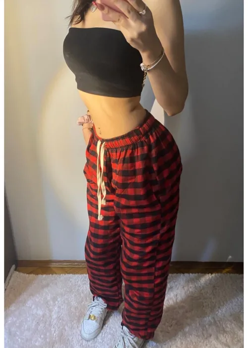 Kırmızı Siyah Kare Desenli Eşofman Altı