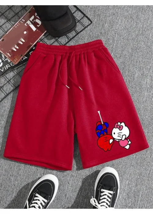 Kırmızı SpiderMan & Hello Kitty Detaylı Şort