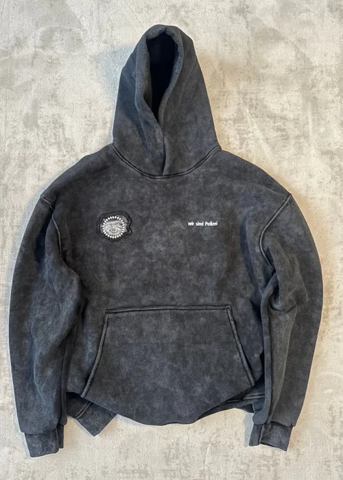 Koyu Gri Yıkamalı Wash Göz Nakışlı Oversize Premium Sweatshirt