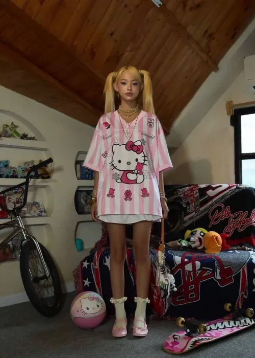 Koyu Pembe Hello Kitty Detail Unisex Jersey Forma