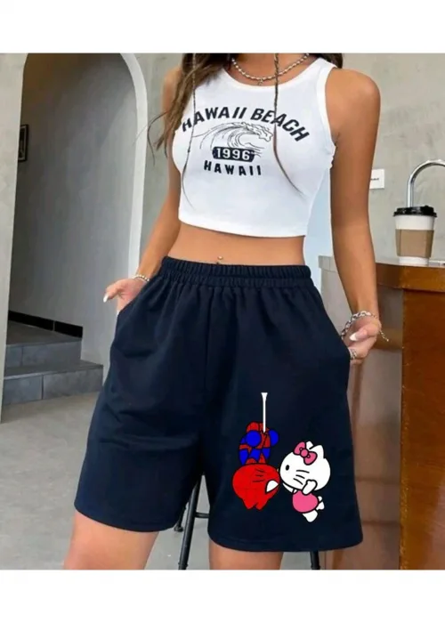 Lacivert SpiderMan&HelloKitty Detaylı Şort