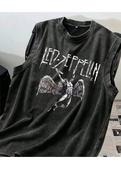 Led Zeppelin Atlet Bisiklet Yaka Yıkamalı Vintage Unisex Oversize T-Shirt