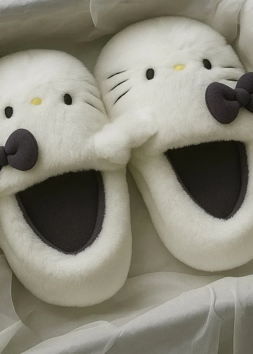 Lila Hello Kitty Yumuşak Tüylü Peluş Panduf Terlik