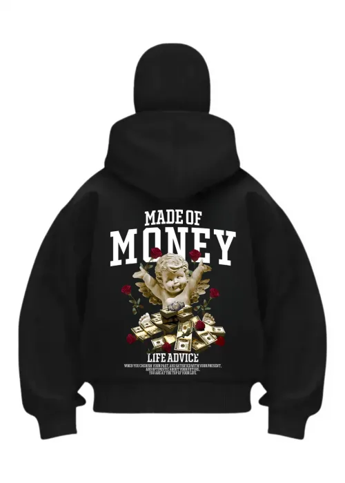 Made Of Money Baskılı Siyah Samuray Kar Maske Sweatshirt Hırka
