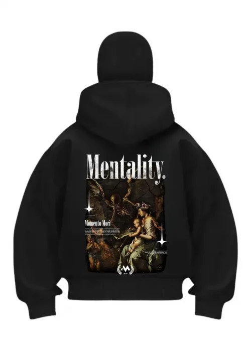 Mentality In Baskılı Siyah Samuray Kar Maske Sweatshirt Hırka
