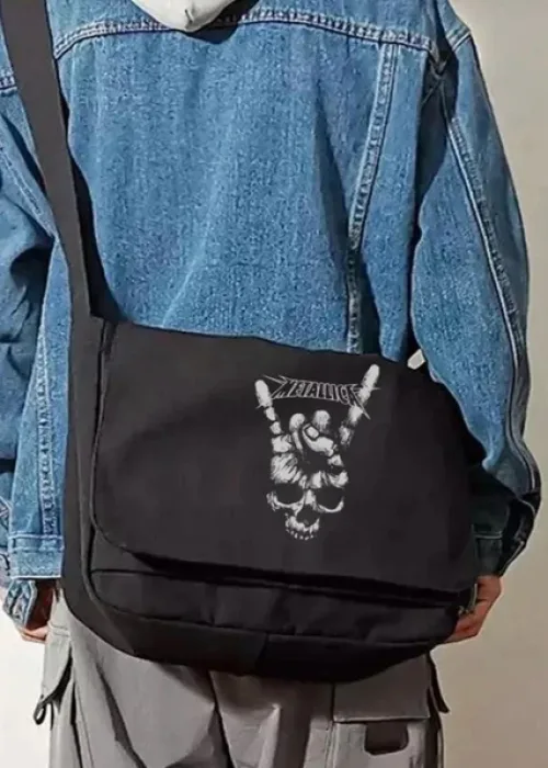 Metallica Baskılı Siyah Postacı Çanta