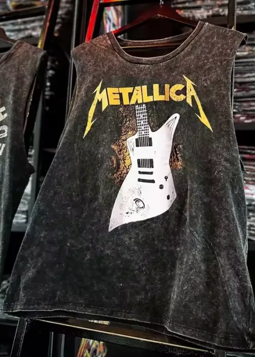 Metallıca Baskılı Unisex Oversize Yıkamalı Atlet