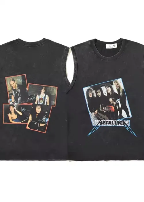 Metallıca Baskılı Vintage Unisex Oversize Yıkamalı Atlet