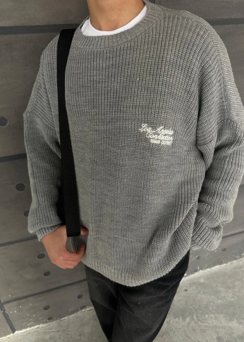 Minimal Nakışlı GRİ Bisiklet Yaka Kazak