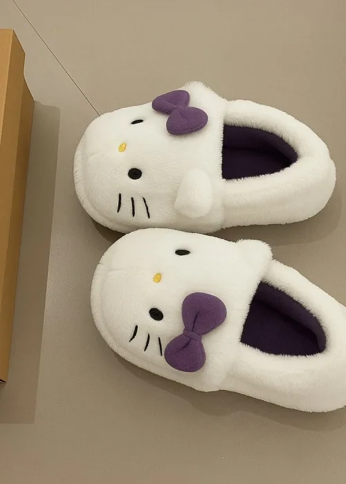Mor Hello Kitty Yumuşak Tüylü Peluş Panduf Terlik