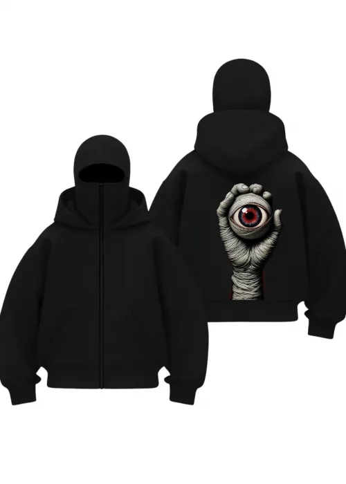 Mumya See Baskılı Siyah Samuray Kar Maske Sweatshirt Hırka