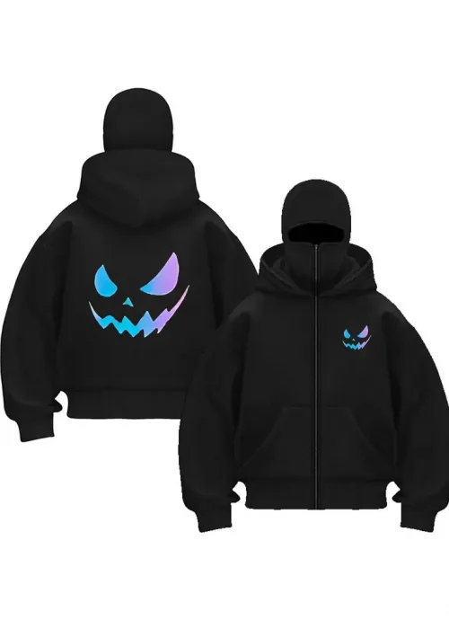 Neon Face Baskılı Kar Maskeli Ninja Unisex Sweatshirt Hırka